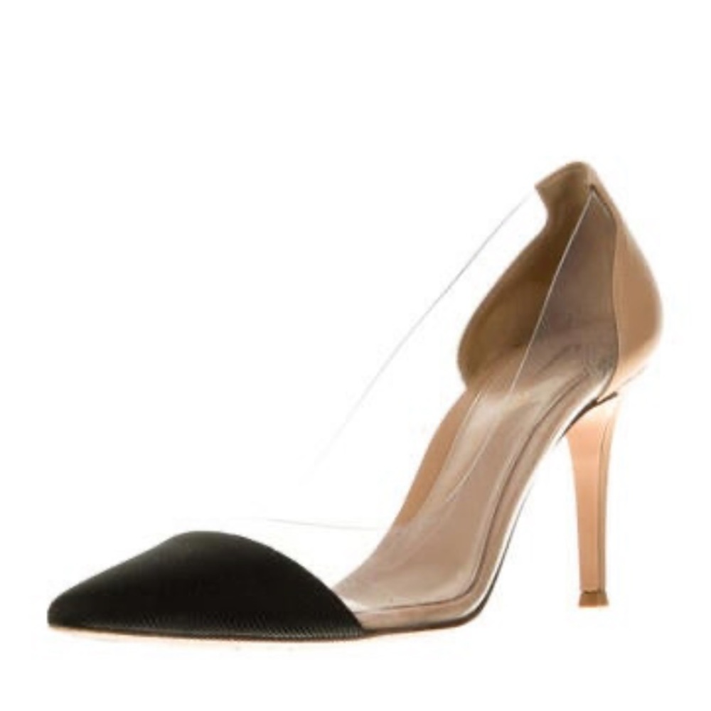 Gianvito Rossi Plexiglass Stiletto Pumps Nude Black Clear Size 7.5 / 37.5